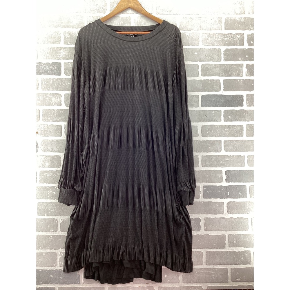 Yesta Black Plisse Pleated Long Sleeve Layered Shift Dress A002492 Size 20W